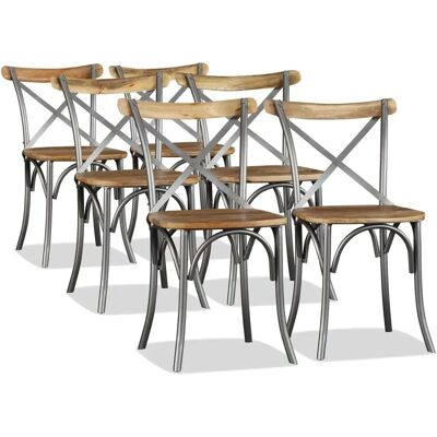 Juego de 6 Sillas de comedor vidaXL Madera de mango sólida y acero con respaldo cruzado Juego de 6 Sillas de comedor vidaXL Madera de mango sólida y acero con respaldo cruzado