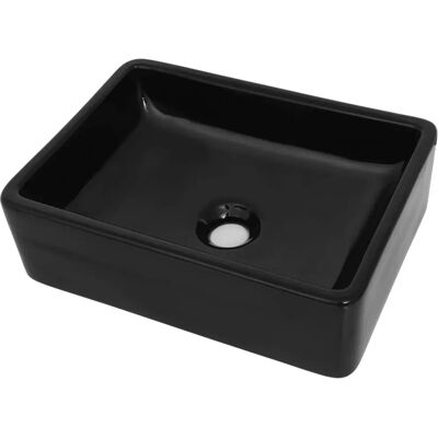 vidaXL Zwart Rechthoekig Keramisch Badkamerwasbak - Washbasin vidaXL Zwart Rechthoekig Keramisch Badkamerwasbak - Washbasin