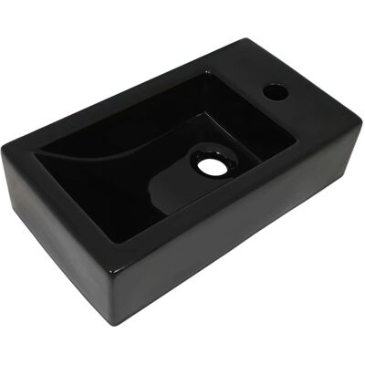 Zwarte rechthoekige keramieken wastafel met kraangat - 46x25,5x12 cm Zwarte rechthoekige keramieken wastafel met kraangat - 46x25,5x12 cm