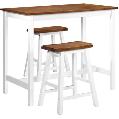vidaXL Massief Houten Bar Tafel en Kruk Set 3-delig Keuken Eetkamer Meubilair vidaXL Massief Houten Bar Tafel en Kruk Set 3-delig Keuken Eetkamer Meubilair