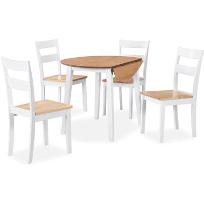 VidaXL 274943 Weiß MDF Gummibaum Esszimmer-Set 5 Teile - Möbel VidaXL 274943 Weiß MDF Gummibaum Esszimmer-Set 5 Teile - Möbel