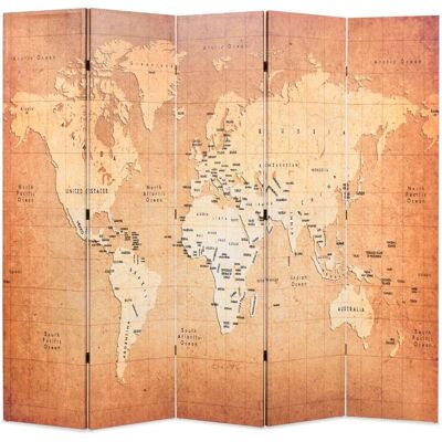 Paravent pliable avec carte du monde 200x170cm - Jaune - Publicité Paravent pliable avec carte du monde 200x170cm - Jaune - Publicité