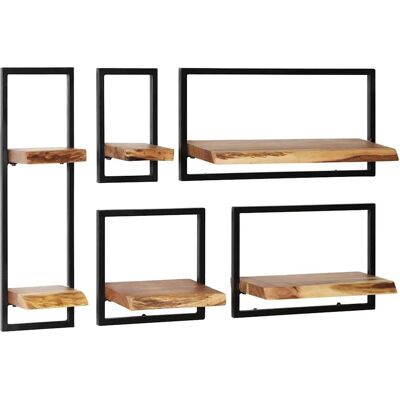 vidaXL Feste Akazienholz- und Stahl-Wandregalset 5-tlg. - Wandregal-Set vidaXL Feste Akazienholz- und Stahl-Wandregalset 5-tlg. - Wandregal-Set
