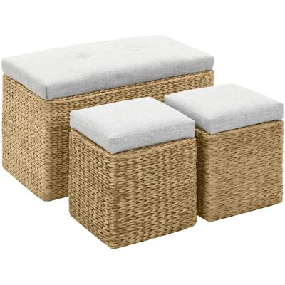 vidaXL Indoorbank mit 2 Ottomans - Rustik grau Seegras vidaXL Indoorbank mit 2 Ottomans - Rustik grau Seegras