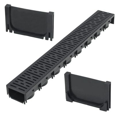 vidaXL Afvandingskanal - 1 m - Sort - Holdbar Plast vidaXL Afvandingskanal - 1 m - Sort - Holdbar Plast