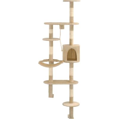 vidaXL Cat tree with sisal scratching posts wall mounting 194 cm - beige (170588) vidaXL Cat tree with sisal scratching posts wall mounting 194 cm - beige (170588)