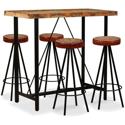 VidaXL Industrielles Barset aus recyceltem Holz - 1 Tisch 4 Hocker VidaXL Industrielles Barset aus recyceltem Holz - 1 Tisch 4 Hocker