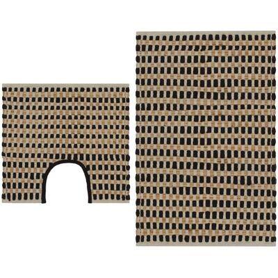 vidaXL Handgewebtes Juteteppich-Set aus Stoff Natur und Schwarz - Badezimmerteppich-Set vidaXL Handgewebtes Juteteppich-Set aus Stoff Natur und Schwarz - Badezimmerteppich-Set