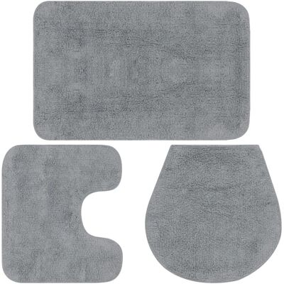 vidaXL Badezimmer Teppichset 3 Stück Stoff Grau - Badezimmer Teppichset vidaXL Badezimmer Teppichset 3 Stück Stoff Grau - Badezimmer Teppichset