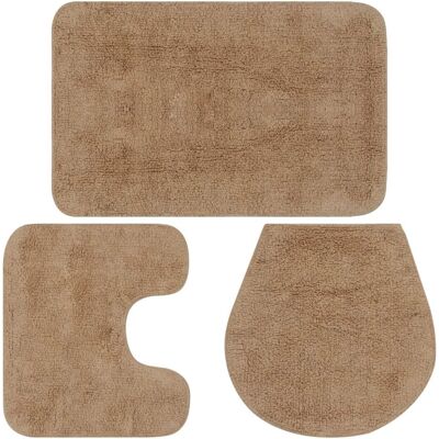 vidaXL Badmatten Set 3 Stuks Stoff Beige - Badmatten Set vidaXL Badmatten Set 3 Stuks Stoff Beige - Badmatten Set