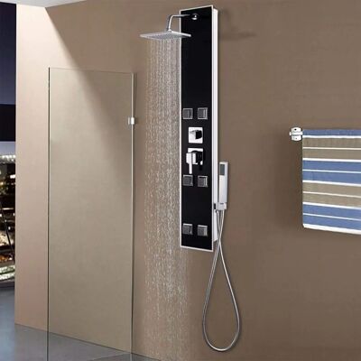 vidaXL Panel prysznicowy ze szkła 18x42,1x120cm Czarny Kolumna ścienna do łazienki vidaXL Panel prysznicowy ze szkła 18x42,1x120cm Czarny Kolumna ścienna do łazienki