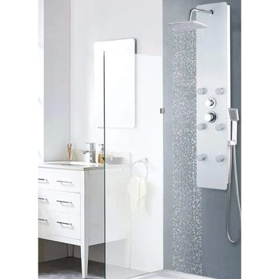 vidaXL Panel prysznicowy ze szkła 25x44,6x130 cm Biały Kolumna łazienkowa vidaXL Panel prysznicowy ze szkła 25x44,6x130 cm Biały Kolumna łazienkowa