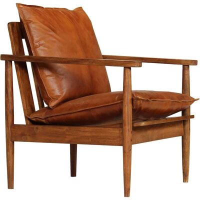 vidaXL Fauteuil - Cuir Marron - Bois d'Acacia - Relax vidaXL Fauteuil - Cuir Marron - Bois d'Acacia - Relax