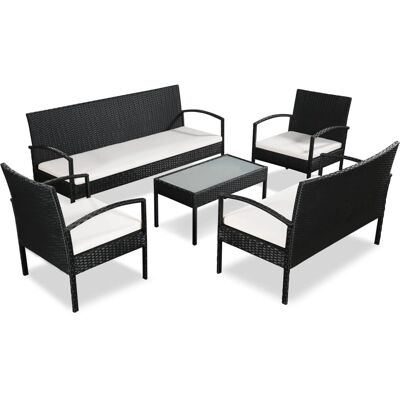 vidaXL - 5-teiliges Garten-Lounge-Set - Poly-Rattan - Schwarz - Garten-Lounge-Set vidaXL - 5-teiliges Garten-Lounge-Set - Poly-Rattan - Schwarz - Garten-Lounge-Set