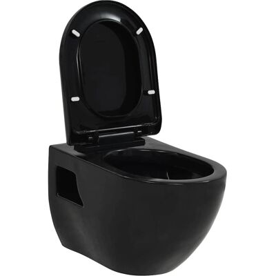 vidaXL Wandhangtoilet Keramiek Zwart - Wand-WC vidaXL Wandhangtoilet Keramiek Zwart - Wand-WC