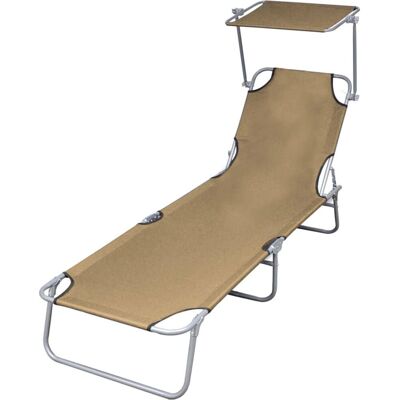 vidaXL Outdoor Klappbare Sonnenliege mit Sonnendach 189 x 58 x 27 cm - Taupe vidaXL Outdoor Klappbare Sonnenliege mit Sonnendach 189 x 58 x 27 cm - Taupe