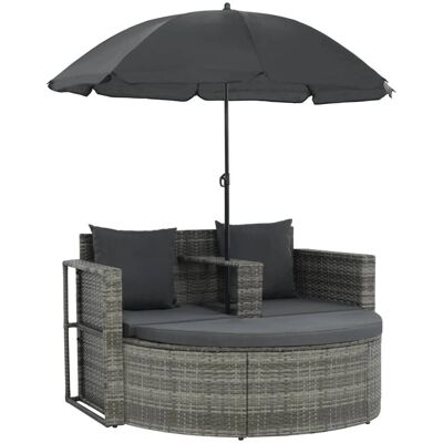 VIDAXL Tuin Lounge Set - Grijs, 2-zits, UV parasol VIDAXL Tuin Lounge Set - Grijs, 2-zits, UV parasol
