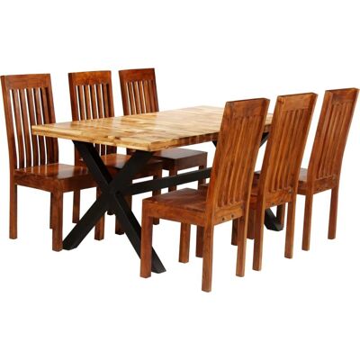 vidaXL Esstisch-Set aus massivem Akazien- und Mangoholz 7-tlg. vidaXL Esstisch-Set aus massivem Akazien- und Mangoholz 7-tlg.