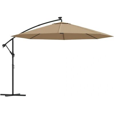 Nnevl Taupe 350cm Cantilever Umbrella with LED Lights Nnevl Taupe 350cm Cantilever Umbrella with LED Lights