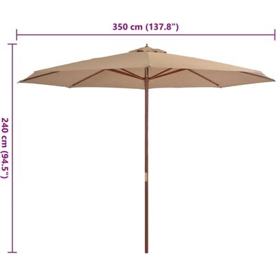 Parasol d'extérieur avec poteau en bois 350 cm Taupe - vidaXL Parasol d'extérieur avec poteau en bois 350 cm Taupe - vidaXL