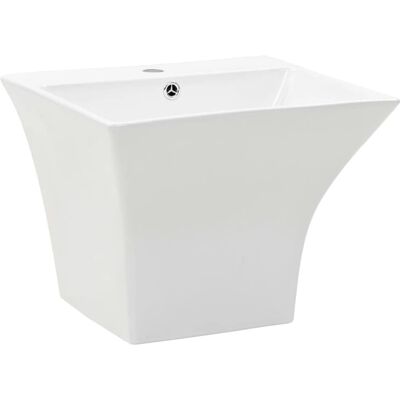 vidaXL Wandmontiertes Waschbecken Keramik Weiß 500x450x410 mm - Badezimmer-Waschtisch vidaXL Wandmontiertes Waschbecken Keramik Weiß 500x450x410 mm - Badezimmer-Waschtisch