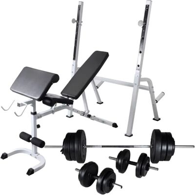 vidaXL Fitnessbank met Gewichtstang, Halters en Dumbbell Set 60,5kg - Fitnessbank vidaXL Fitnessbank met Gewichtstang, Halters en Dumbbell Set 60,5kg - Fitnessbank