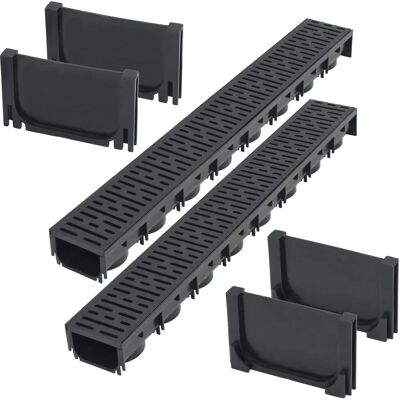 vidaXL Drainage Channels Plastic 2m met Rooster en Liner - Drainage Kanaal vidaXL Drainage Channels Plastic 2m met Rooster en Liner - Drainage Kanaal