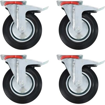 vidaXL Drehrollen mit Doppelbremsen - 4 Stück - Gummiräder - 200mm vidaXL Drehrollen mit Doppelbremsen - 4 Stück - Gummiräder - 200mm