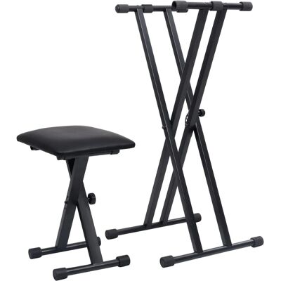 vidaXL Doppelverstrebtes Keyboardständer und Hocker-Set - Keyboard Stand and Stool vidaXL Doppelverstrebtes Keyboardständer und Hocker-Set - Keyboard Stand and Stool