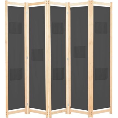 Divisor de habitación de 5 paneles gris 200x170cm tela Divisor de habitación de 5 paneles gris 200x170cm tela