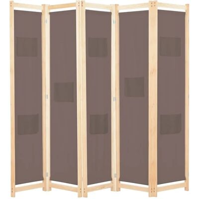 vidaXL 5-Panel Room Divider Brown 200x170cm Fabric Privacy Screen Partition vidaXL 5-Panel Room Divider Brown 200x170cm Fabric Privacy Screen Partition