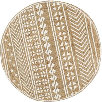 vidaXL Handmade Rug Jute with White Print - Rug vidaXL Handmade Rug Jute with White Print - Rug