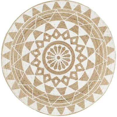 vidaXL Handgemaakte juten tapijt wit print 90cm - Tapijt vidaXL Handgemaakte juten tapijt wit print 90cm - Tapijt