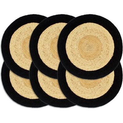 vidaXL Sottobicchieri 6 pezzi Naturale e Nero - Accessori Cucina vidaXL Sottobicchieri 6 pezzi Naturale e Nero - Accessori Cucina