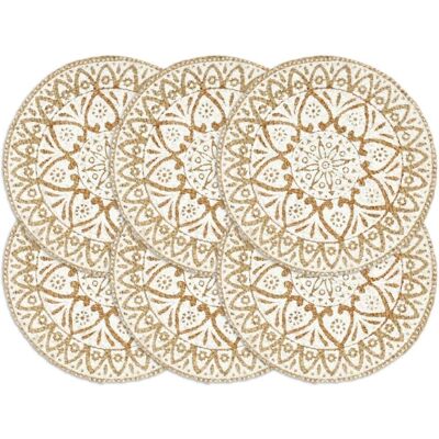 vidaXL Placemats 6 pcs. White 38 cm Round Jute - Placements vidaXL Placemats 6 pcs. White 38 cm Round Jute - Placements