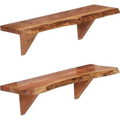 vidaXL 2x Solid Acacia Wall Shelves 60cm Wall Plank Wooden Book Shelf vidaXL 2x Solid Acacia Wall Shelves 60cm Wall Plank Wooden Book Shelf