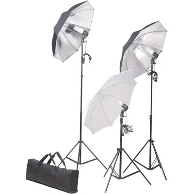 vidaXL Beleuchtungsset - 3 Stative, Schirme, 24W Lampen - Schwarz vidaXL Beleuchtungsset - 3 Stative, Schirme, 24W Lampen - Schwarz