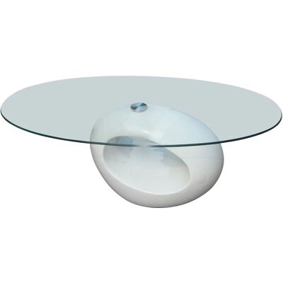 vidaXL Weißer Ovaler Hochglanz-Glas-Couchtisch - Beistelltisch vidaXL Weißer Ovaler Hochglanz-Glas-Couchtisch - Beistelltisch
