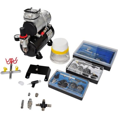 Kit de Compresor de Aerógrafo vidaXL - Portátil, 3L, 3 Pistolas Kit de Compresor de Aerógrafo vidaXL - Portátil, 3L, 3 Pistolas