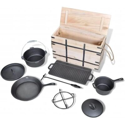 vidaXL 9 Piece Dutch Oven Set Kitchen Pot Fry Pan Support Lid Lifter Cookware - Cookware Set vidaXL 9 Piece Dutch Oven Set Kitchen Pot Fry Pan Support Lid Lifter Cookware - Cookware Set