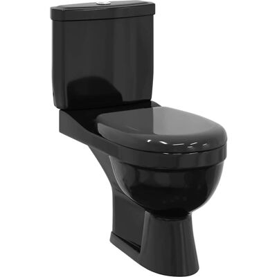 vidaXL Toilet With Cistern Black Bathroom Seat Wall Faced Soft Close Flush vidaXL Toilet With Cistern Black Bathroom Seat Wall Faced Soft Close Flush
