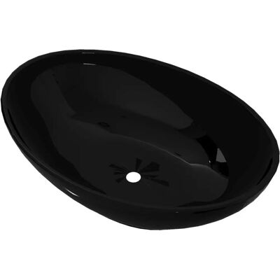 vidaXL Owalna ceramiczna umywalka czarna 40x33x13,5cm Umywalka do łazienki vidaXL Owalna ceramiczna umywalka czarna 40x33x13,5cm Umywalka do łazienki