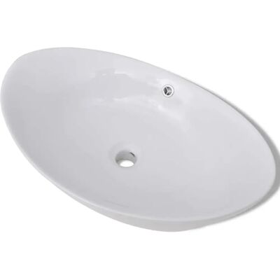 vidaXL Owalna ceramiczna umywalka z przelewem vidaXL Owalna ceramiczna umywalka z przelewem