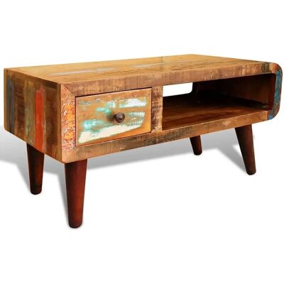 vidaXL Salontafel met gebogen rand 1 lade gerecycled hout - Salontafel vidaXL Salontafel met gebogen rand 1 lade gerecycled hout - Salontafel