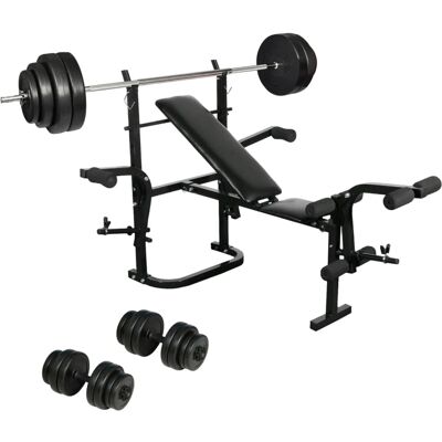 vidaXL Skladacia záťažová lavica s činkou, činka, sada činiek - Workout Bench Set vidaXL Skladacia záťažová lavica s činkou, činka, sada činiek - Workout Bench Set