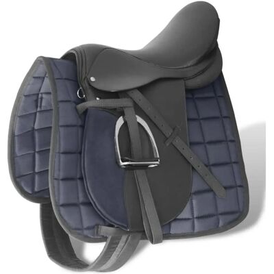 Ensemble de Selle à Cheval 16" Cuir Véritable Noir - 5-en-1 Ensemble de Selle à Cheval 16" Cuir Véritable Noir - 5-en-1
