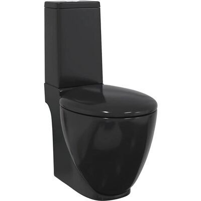 vidaXL Ceramiczna toaleta czarna - okrągła WC z podwójnym spłukiwaniem vidaXL Ceramiczna toaleta czarna - okrągła WC z podwójnym spłukiwaniem
