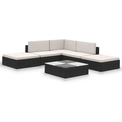 vidaXL Conjunto de lounge de jardim com almofadas de rattan sintético - Preto vidaXL Conjunto de lounge de jardim com almofadas de rattan sintético - Preto
