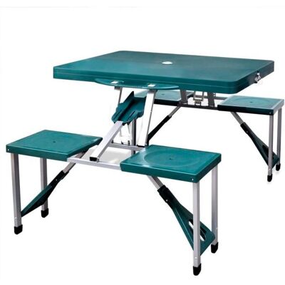 Conjunto de mesa de camping vidaXL con 4 taburetes - Plegable, aluminio, verde claro Conjunto de mesa de camping vidaXL con 4 taburetes - Plegable, aluminio, verde claro