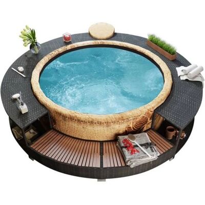 vidaXL Schwarzer Poly-Rattan Spa-Rahmen - Hot Tub Umrandung vidaXL Schwarzer Poly-Rattan Spa-Rahmen - Hot Tub Umrandung